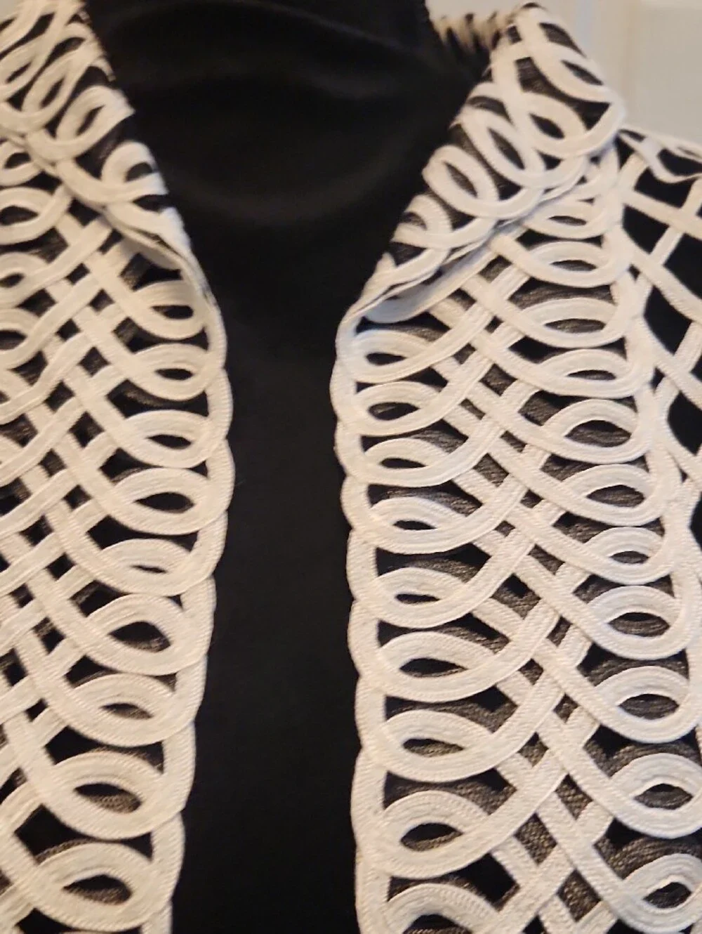 Weavz Black & White Crochet Lattice Open Blazer